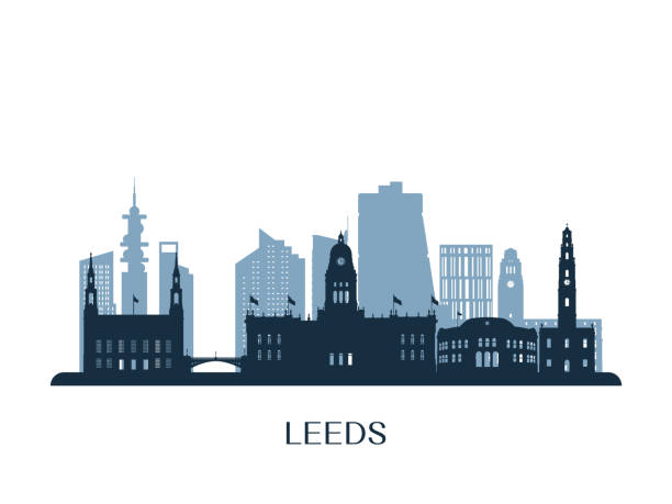 leeds skyline, monochrome silhouette. vektor-illustration. - leeds england uk city famous place stock-grafiken, -clipart, -cartoons und -symbole