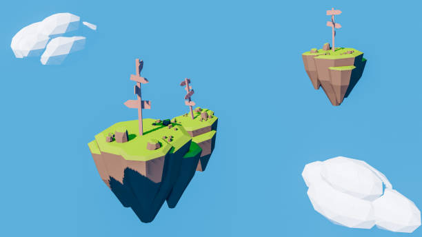 istock 3D rendering of direction signs indicator on floating island 1222517239