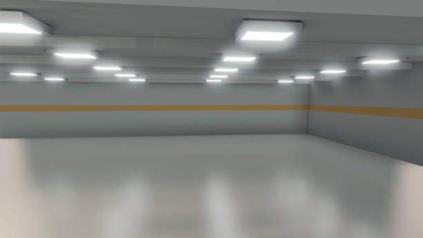 istock Wide room, an empty factory interior background, 3d rendering illustration 1222517247
