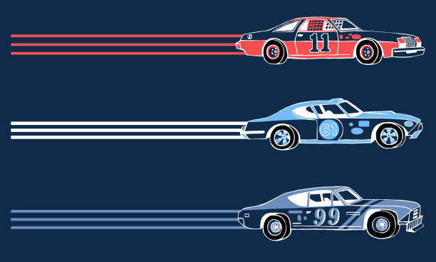 ilustraciones, imágenes clip art, dibujos animados e iconos de stock de coches deportivos de carreras retro dibujados a mano. - motor vehicle illustrations