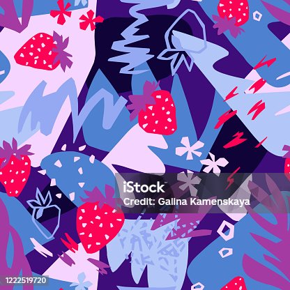 istock Abstract floral background, organic shapes, plants, berry, doodles. Cut out paper design, collage style. 1222519720