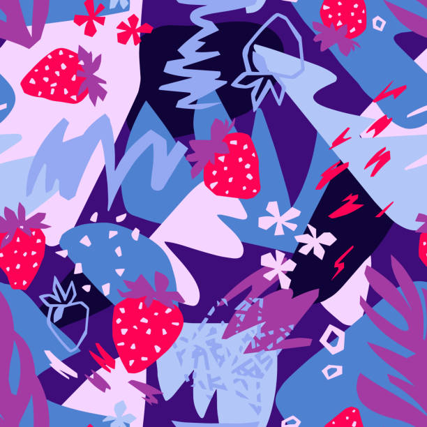 Abstract floral background, organic shapes, plants, berry, doodles. Cut out paper design, collage style. Cutout flowers, berries, leaves with geometrical shape and doodles. Abstract flat botanical seamless pattern. Collage made of floral paper cut shapes. For textile, fabric, wallpaper, wrapper. colorful nature background stock illustrations