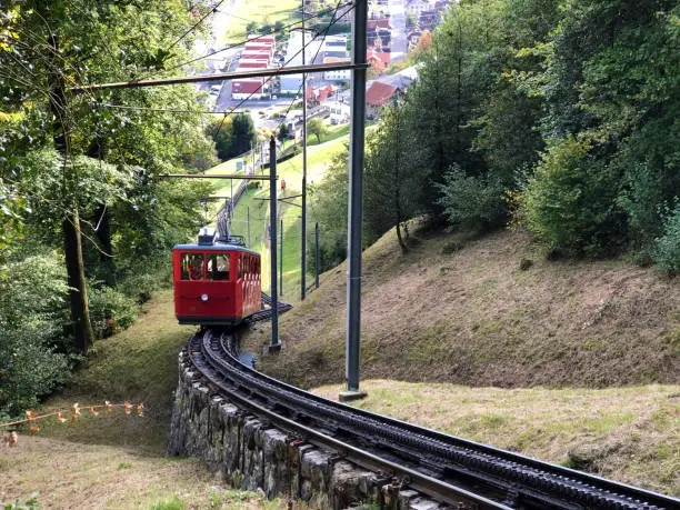 Cogwheel railway Alpnachstad–Pilatus Kulm (The steepest cogwheel railway in the world) or rack railway Pilatus Kulm-Alpnachstad (the steepest rack railway in the world in numbers) - Switzerland