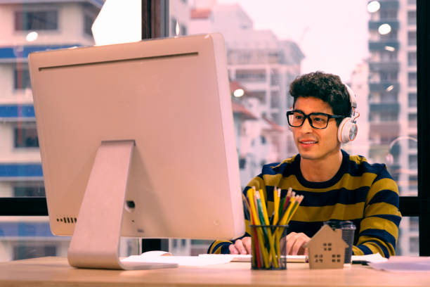 istock Caucasian man is working from his condominium. 1222520677