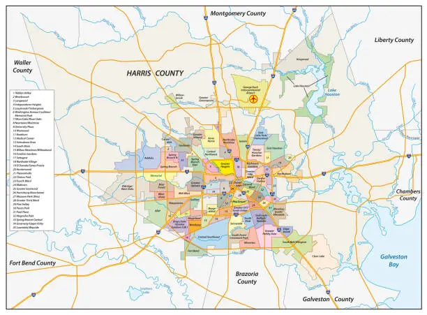 Vector illustration of vector neighborhood map of the Texas city of Houston, United States