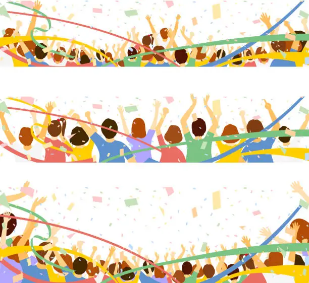 Vector illustration of a lot of people and confetti flying ribbons   party,celebration