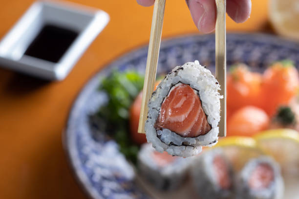 istock Sushi, sashimi And temaki Plated on wooden table 1222522628