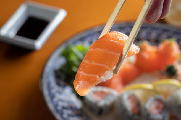 istock Sushi, sashimi And temaki Plated on wooden table 1222522733