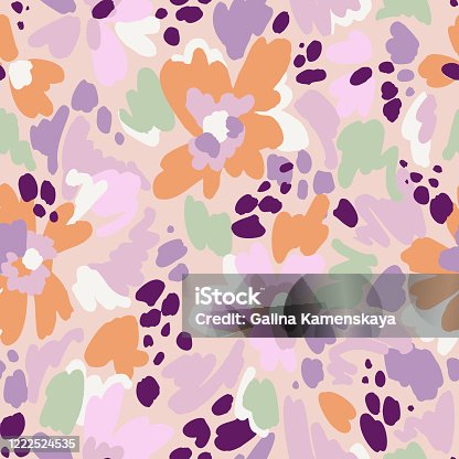 istock Floral seamless pattern. Geometric abstract flower shapes. Bright summer background. Flat cartoon style. 1222524535