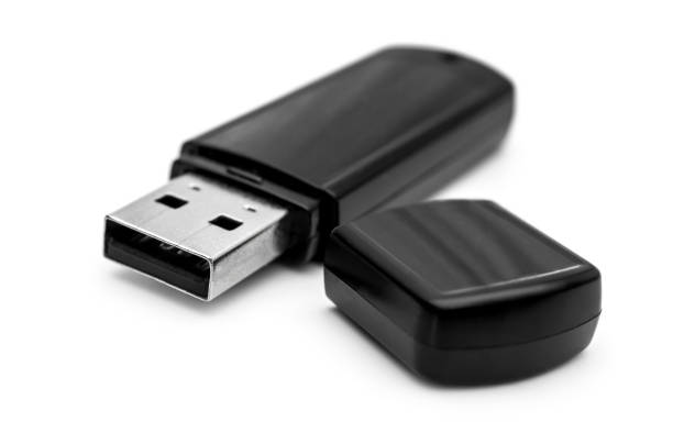 black flash drive on white background. - open harddisk flash imagens e fotografias de stock