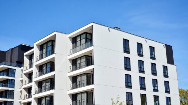 istock Modern condo building with big windows and modern facade. 1222528434