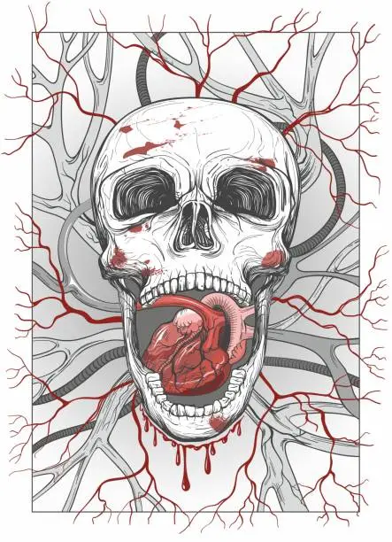 Vector illustration of vector skull and heart
