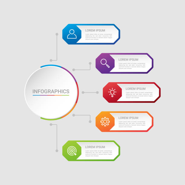 визуализация бизнес-данных, инфографический шаблон с 5 шагами на сером фоне, векторная иллюстрация - 4684 stock illustrations