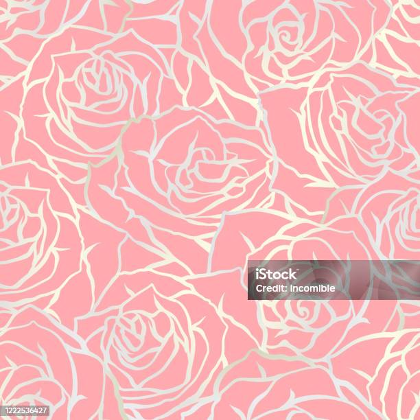 Flower Pattern Roses Outline Seamless Pattern With Outline Roses Beautiful Flowers And Buds Stock ...