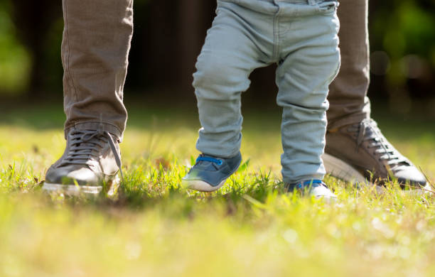 istock Father helping baby boy to practice walking at the backyard 1222536829