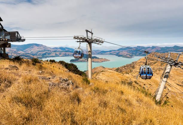 View from the Tauhinu-Korokio Scenic Reserve and Christchurch Gondola near Christchurch in New Zealand stock photo