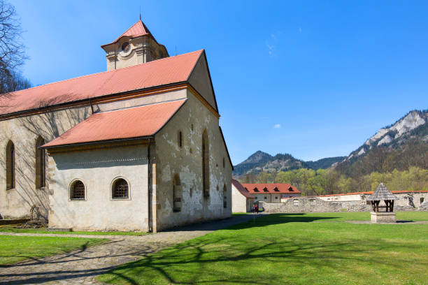 Red Monastery, Slovakia - April 20, 2019: 14th century Red Monastery next to the Dunajec River