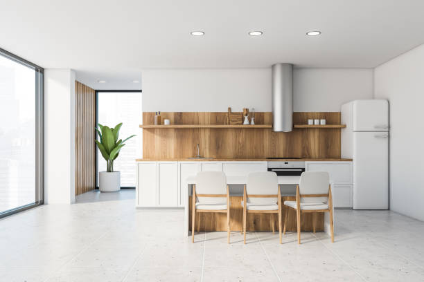 istock White and wooden kitchen with bar 1222540703