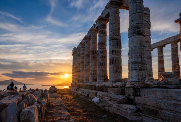 istock Poseidon temple ruins on Cape Sounio on sunset, Greece 1222540766