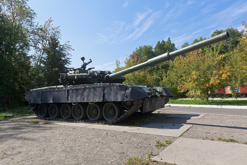 Vologda, Russia - August 20, 2019: Tank T-80BV in the Victory Park of the city of Vologda