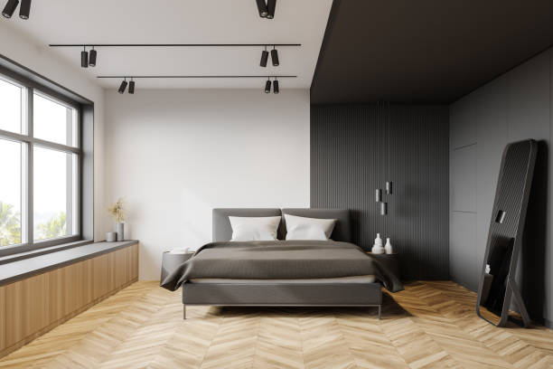 istock White and gray master bedroom with mirror 1222541079