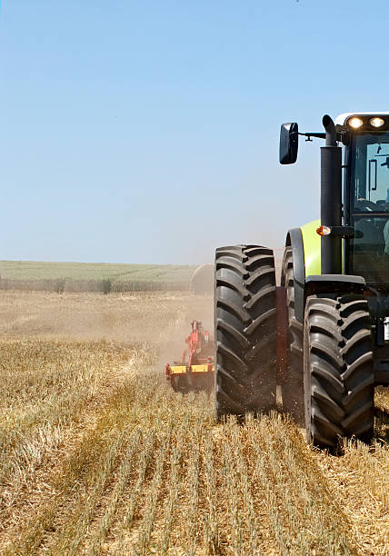 istock Summer field with tractor and cultivator 122254123