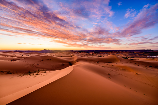 A beautiful colorful morning on Sahara desert in Morocco.