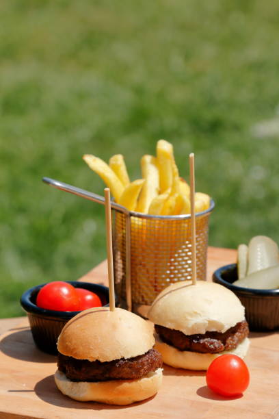 istock classic style hamburger, in picnic area 1222552180