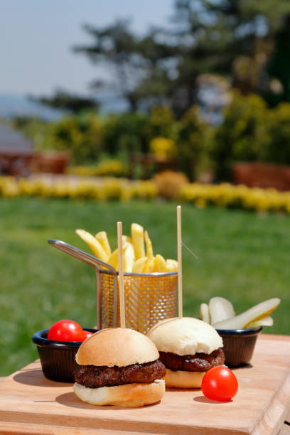 istock classic style hamburger, in picnic area 1222552246