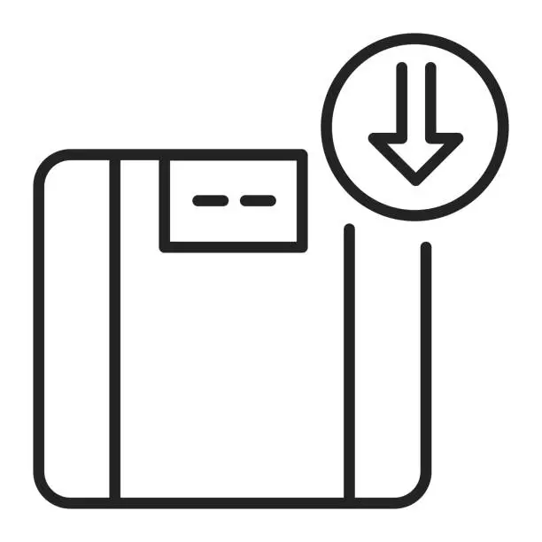 Vector illustration of Weight loss black line icon. Refers to a reduction of the total body mass, due to a mean loss of fluid, body fat. Pictogram for web page, mobile app, promo. UI UX GUI design element. Editable stroke