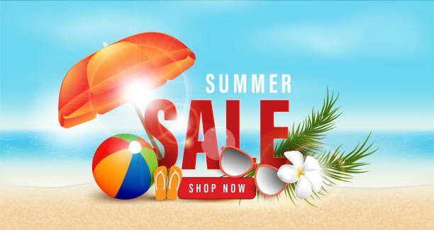 istock Summer sale text and beach holidays elements promotion  shopping,Summer promo web banner template background vector 3D style 1222555466