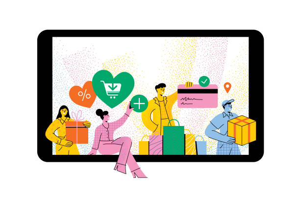 osoby robiące zakupy online - ipad shopping gift retail stock illustrations