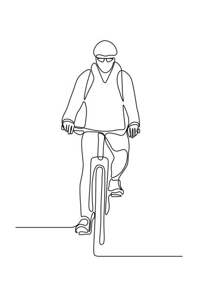 Man cyclist Cyclist in continuous line art drawing style. Man riding bicycle black linear sketch isolated on white background. Vector illustration sport illustrations stock illustrations