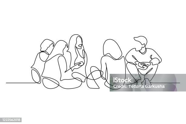 Group Of Friends Rest And Communicate Stock Illustration - Download Image Now - Line Art, People, Single Line