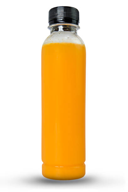 istock orange juice Packed in bottles on white background. 1222562229