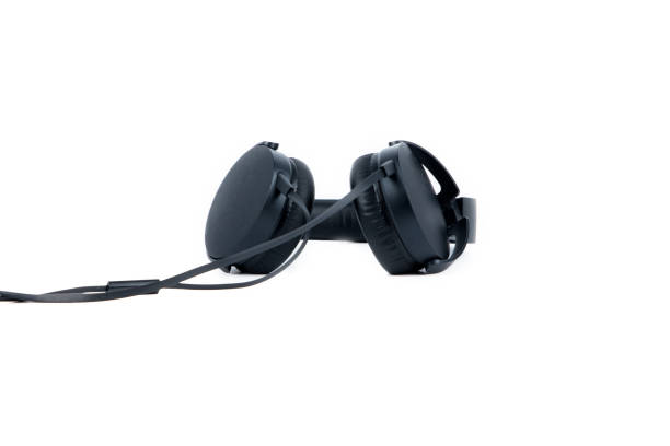 istock Black headphones big isolated on white background, copy space. 1222562239