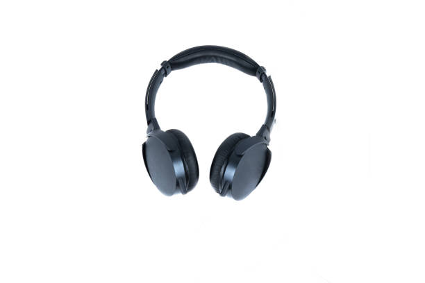 istock Black headphones big isolated on white background, copy space. 1222562246