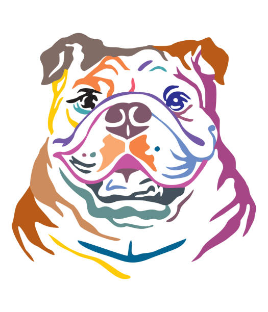 bunte dekorative porträt von hund bulldog vektor-illustration - bulldogge stock-grafiken, -clipart, -cartoons und -symbole