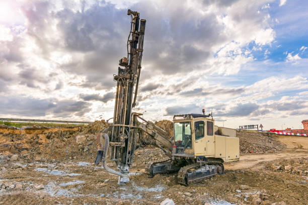 istock Professional drilling rig doing a geotechnical study of the terrain 1222563061