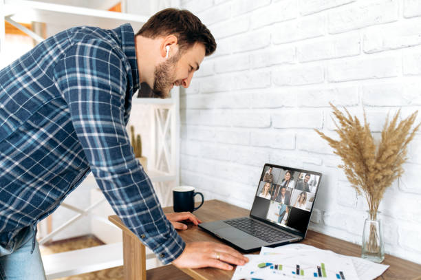 istock video conference business colleague comminacation online freelancer distant work laptop man woman 1222563407