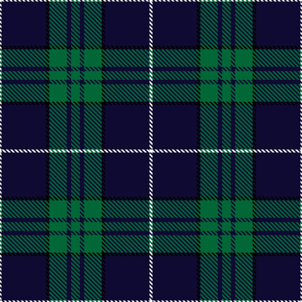 ilustrações de stock, clip art, desenhos animados e ícones de tartan plaid seamless pattern blue background. flannel shirts , vector illustration for wallpapers , black green white line color fabric texture , scottish cage . - textile backgrounds irish culture decoration