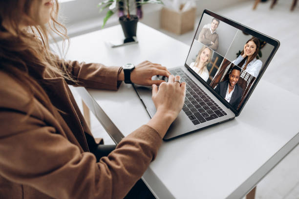 istock video conference business colleague comminacation online freelancer distant work laptop man woman 1222563477