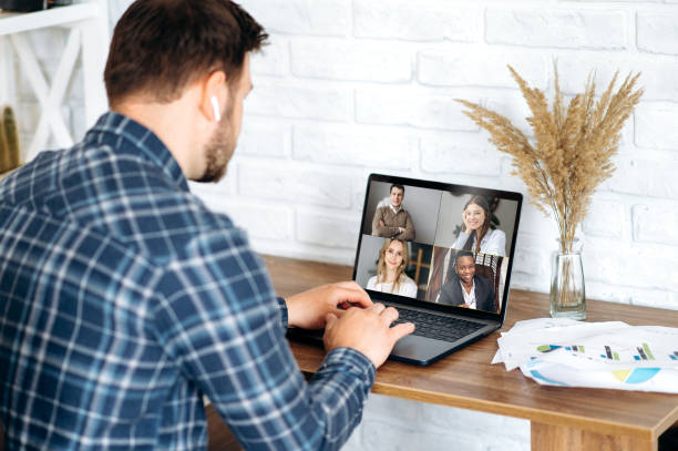 istock video conference business colleague comminacation online freelancer distant work laptop man woman 1222567878