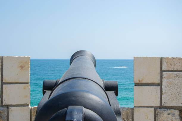 St Constantine and Elena resort, Varna, Bulgaria August 24, 2019 - Cannon in a fortress near the beach, historical object
