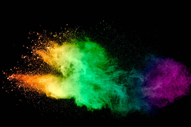 istock Launched multicolored powder on black background.Color powder explosion.Colorful dust splashing. 1222572321