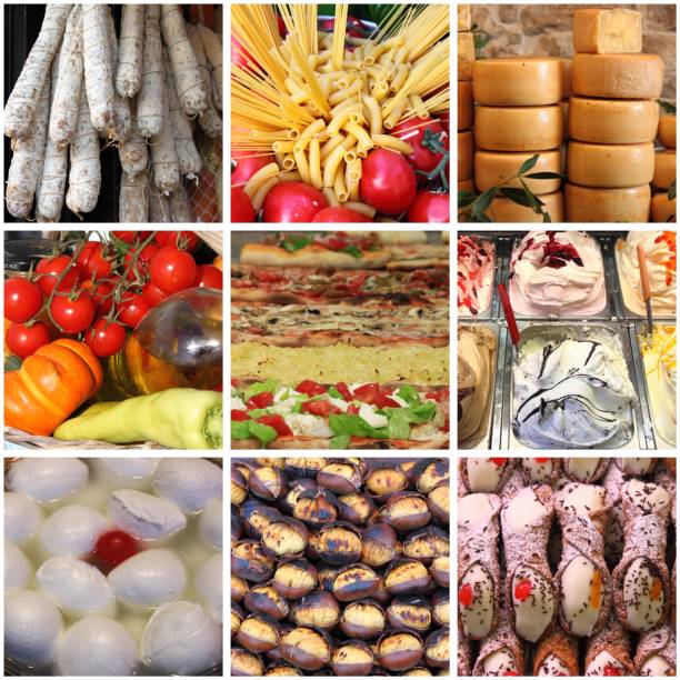 collage di cibo tipico italiano - chestnut sweet food yellow group of objects foto e immagini stock