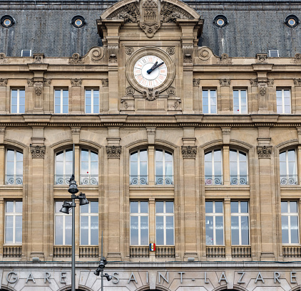 Paris, France: Gare Saint-Lazare facade in Paris. Gare St-Lazare is one of the six large train stations of Paris.