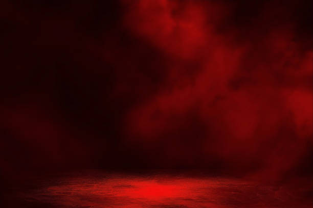 istock Dark room concrete floor with fog and red lighting effect background. 1222578455