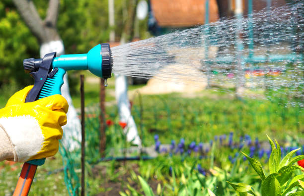 istock Garden watering with spray gun in a hand 1222578607