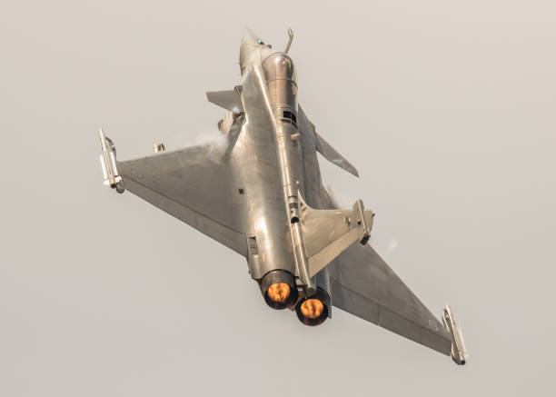 Fairford, UK - July 13th, 2018: the Dassault Rafale M jet fighter aircraft of the French Navy seen in flight over Gloucestershire, England.